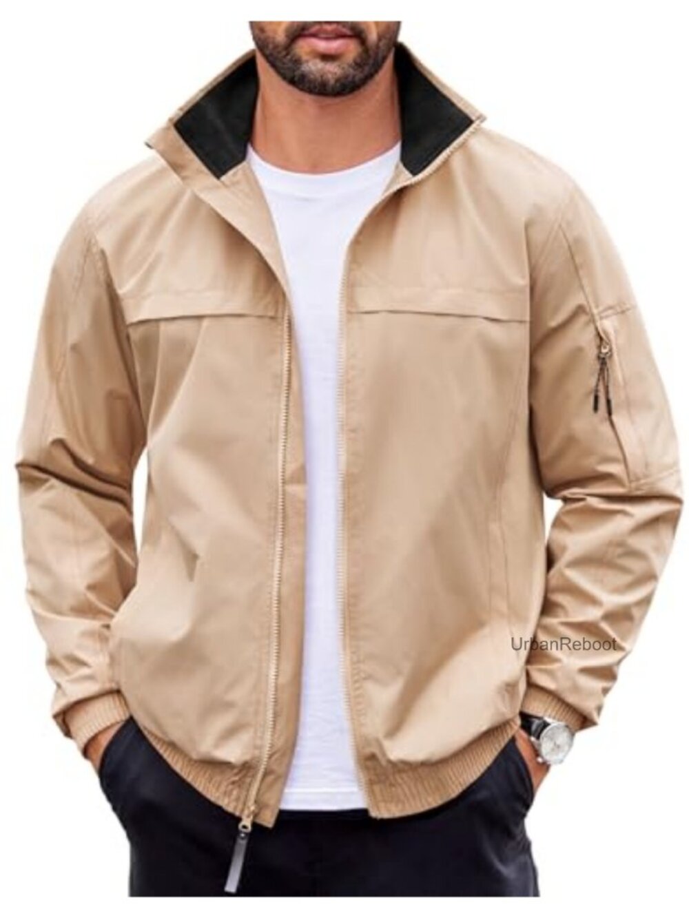 Men's Lightweight Bomber Jacket Stand Collar Windbreaker Zip Up Coat